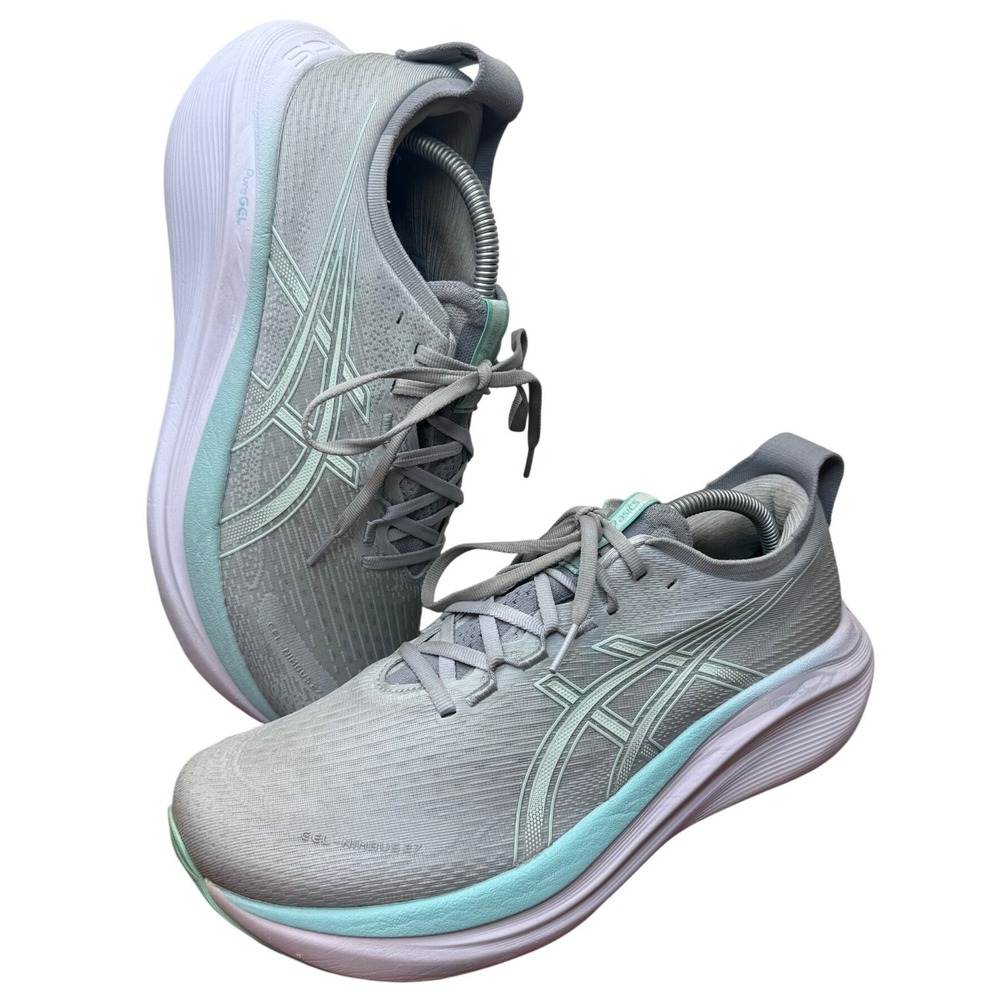 ASICS Gel-Nimbus 27 Grey Mint Green Women Running Shoes 1012B753 Size 11.5